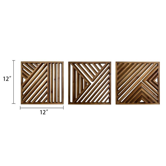 Wooden Geometric Home Wall Decor Slatted Wood Design Wall Sculpture，set Of 3🦋